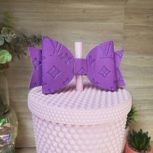 Purple Faux Luxury Bow Straw Topper Tumbler Accessory Bright Summer